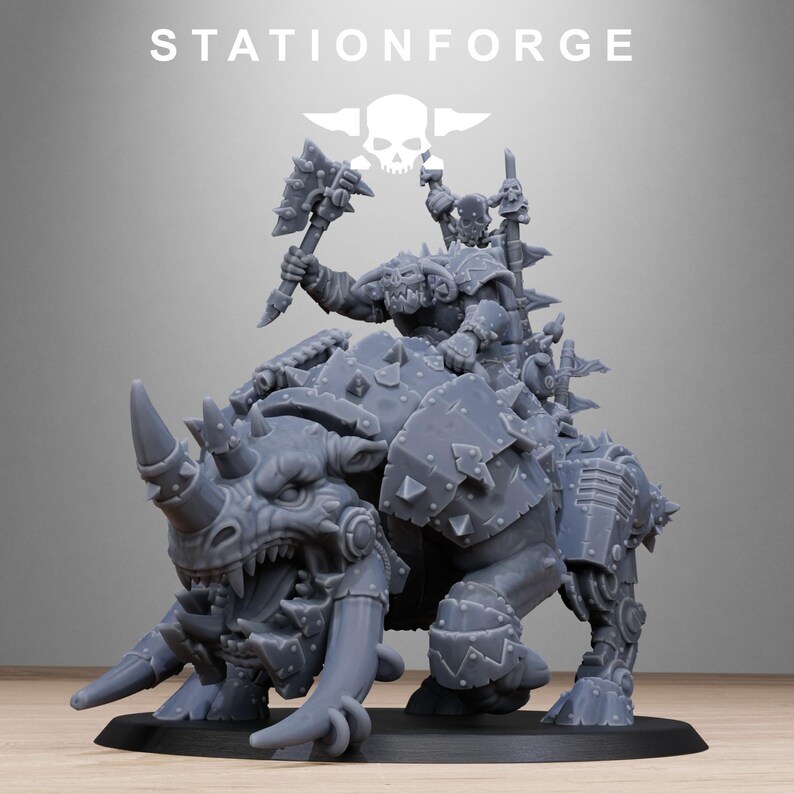 Ork Brast Rider Warlord Miniature | Station Forge 16K Resin | 28mm Tabletop Wargaming image 7