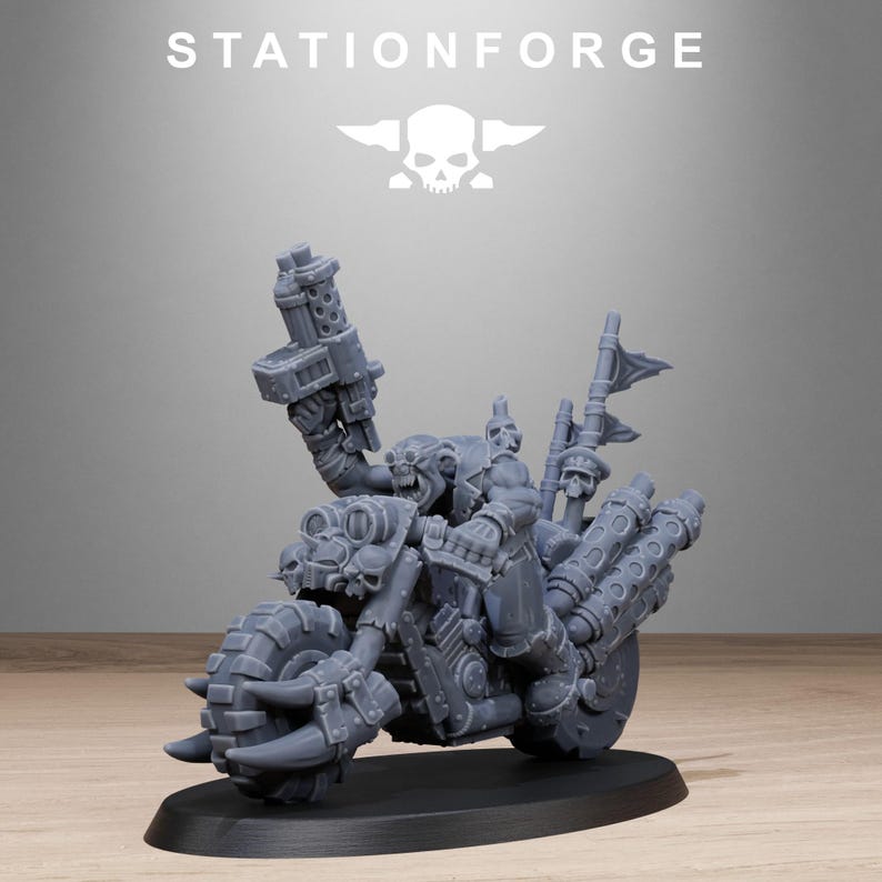 Orks Orkaz Bikers | Station Forge 16k Resin Miniatures | 28 mm 32 mm Tabletop Wargaming | Ongeverfd afbeelding 10