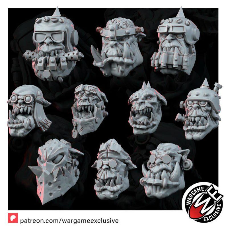 Conjunto de Cabeças de Ork | Miniaturas de Resina 16k | 28 mm e 32 mm para Jogos de Guerra de Mesa | Sem Pintura imagem 5