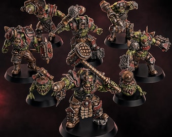Orcs Head Crackaz Mob | 16k Resin Miniatures | 28mm 32mm Tabletop Wargaming | Unpainted