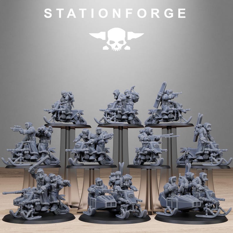 Motociclistas de nieve de la Guardia Gélida / Miniaturas de resina Station Forge 16k / 28 mm 32 mm para juegos de mesa / Sin pintar imagen 2