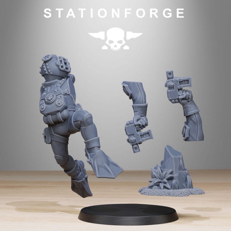 Grimguard-Taucher | Station Forge 16k Resin-Miniaturen | 28 mm/32 mm Tabletop-Wargaming | Unbemalt Bild 3