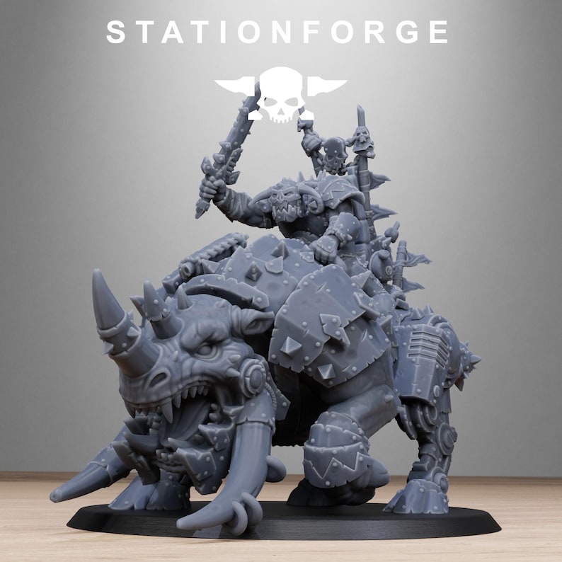 Ork Brast Rider Warlord Miniature | Station Forge 16K Resin | 28mm Tabletop Wargaming image 8