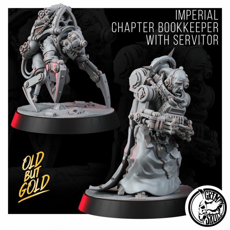 Space Knights Bookkeeper with Servitor | 16k Resin Miniatures | 28mm 32mm Tabletop Wargaming | Unpainted image 3
