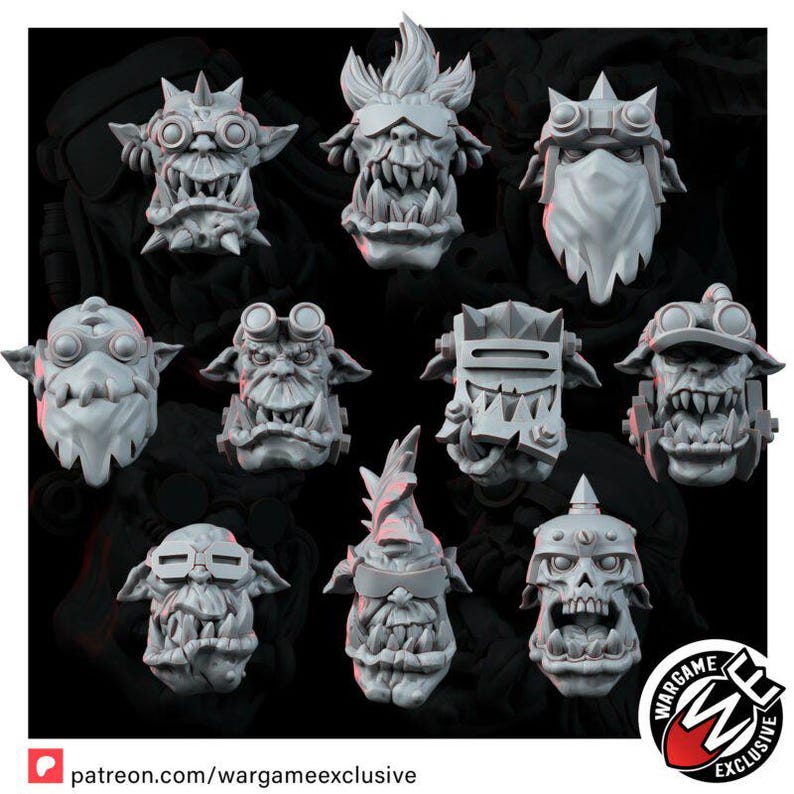 Conjunto de Cabeças de Ork | Miniaturas de Resina 16k | 28 mm e 32 mm para Jogos de Guerra de Mesa | Sem Pintura imagem 6