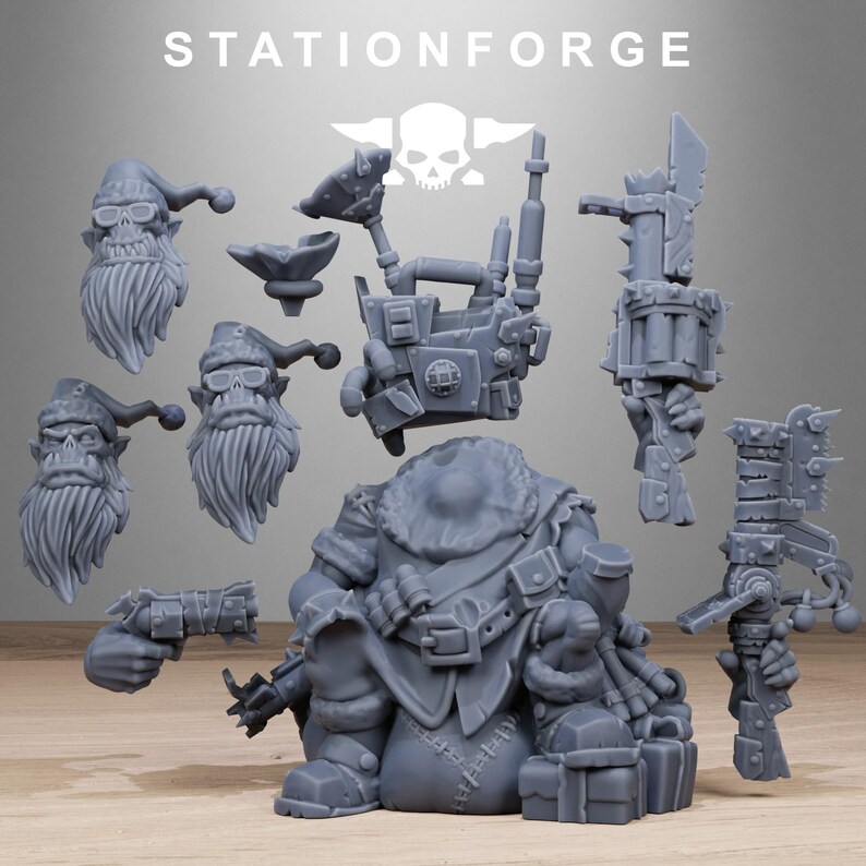 Orks Orkaz Santa Chaos | Station Forge 16k Resin-Miniaturen | 28 mm 32 mm Tabletop-Wargaming | Unbemalt Bild 10