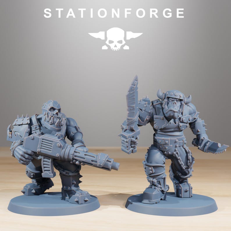 Orks Orkaz Berserkers | Station Forge 16k Resin Miniatures | 28mm 32mm Tabletop Wargaming | Unpainted 画像 6