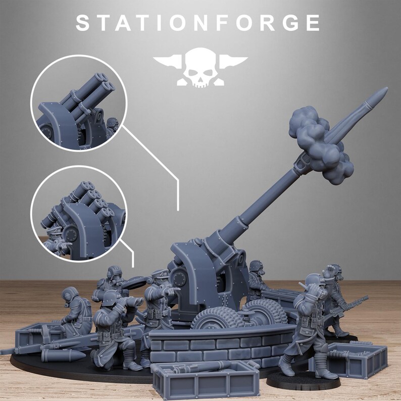 Grimguard Leichte Artillerie 2 | Station Forge 16k Resin-Miniaturen | 28 mm/32 mm Tabletop-Wargaming | Unbemalt Bild 2