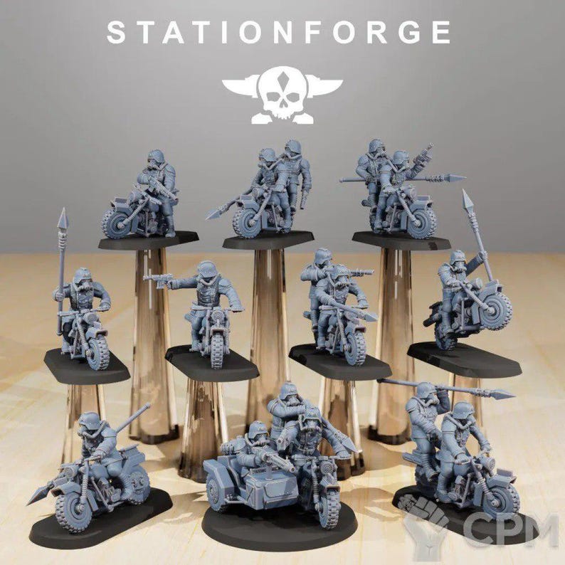 Grimguard Death Bikers | Station Forge 16k Resin-Miniaturen | 28 mm/32 mm Tabletop-Wargaming | Unbemalt Bild 2