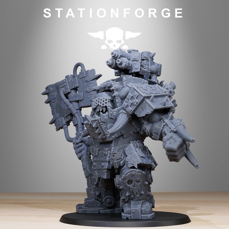 Orks Orkaz Commander | Station Forge 16k Resin Miniatures | 28mm 32mm Tabletop Wargaming | Unpainted image 6