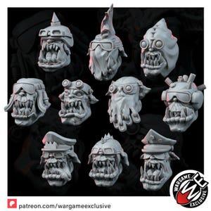 Conjunto de Cabeças de Ork | Miniaturas de Resina 16k | 28 mm e 32 mm para Jogos de Guerra de Mesa | Sem Pintura imagem 9