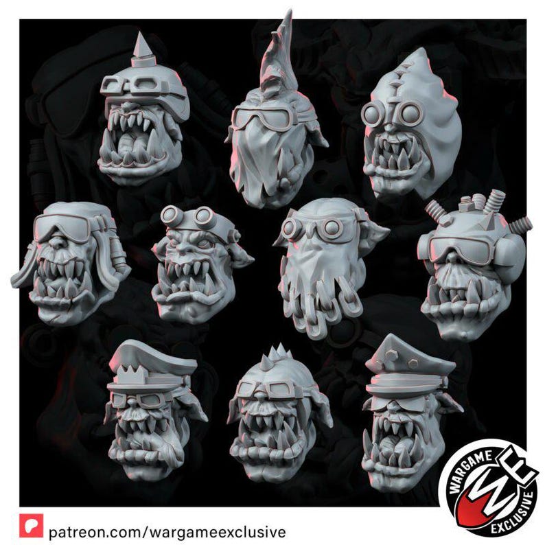 Conjunto de Cabeças de Ork | Miniaturas de Resina 16k | 28 mm e 32 mm para Jogos de Guerra de Mesa | Sem Pintura imagem 9
