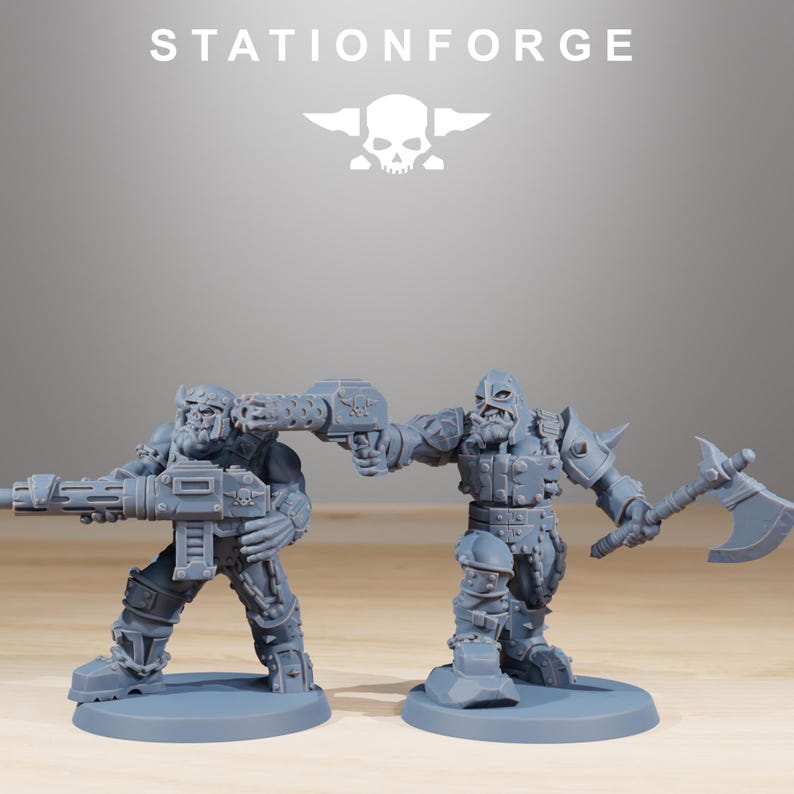 Orks Orkaz Berserkers | Station Forge 16k Resin Miniatures | 28mm 32mm Tabletop Wargaming | Unpainted 画像 5