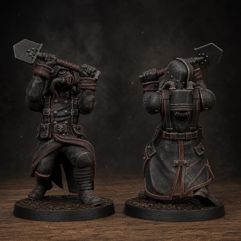 GrimGuard Shovel Fighters | Station Forge 16k Resin Miniatyrer | 28 mm 32 mm Bordsskiva Krigsspel | Omålad bild 1
