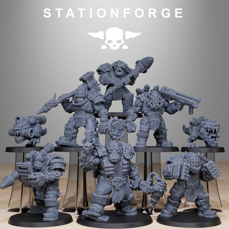 Orks Orkaz Smashers | Station Forge 16k Resin Miniatures | 28mm 32mm Tabletop Wargaming | Unpainted image 2