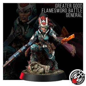 Coalition Flamesword Battle General | 16k Resin Miniatures | 28mm 32mm Tabletop Wargaming | Unpainted image 1