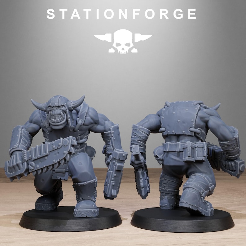 Orks Orkaz Bros Infantry | Station Forge 16k Resin Miniatures | 28mm 32mm Tabletop Wargaming | Unpainted image 4