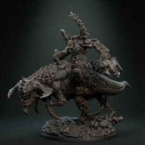 Orks Orkaz Boss Rider | Station Forge 16k Resin Miniatures | 28mm 32mm Tabletop Wargaming | Unpainted image 1