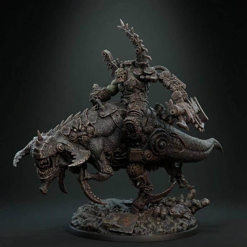 Orks Orkaz Boss Rider | Station Forge 16k Resin Miniatures | 28mm 32mm Tabletop Wargaming | Unpainted image 1