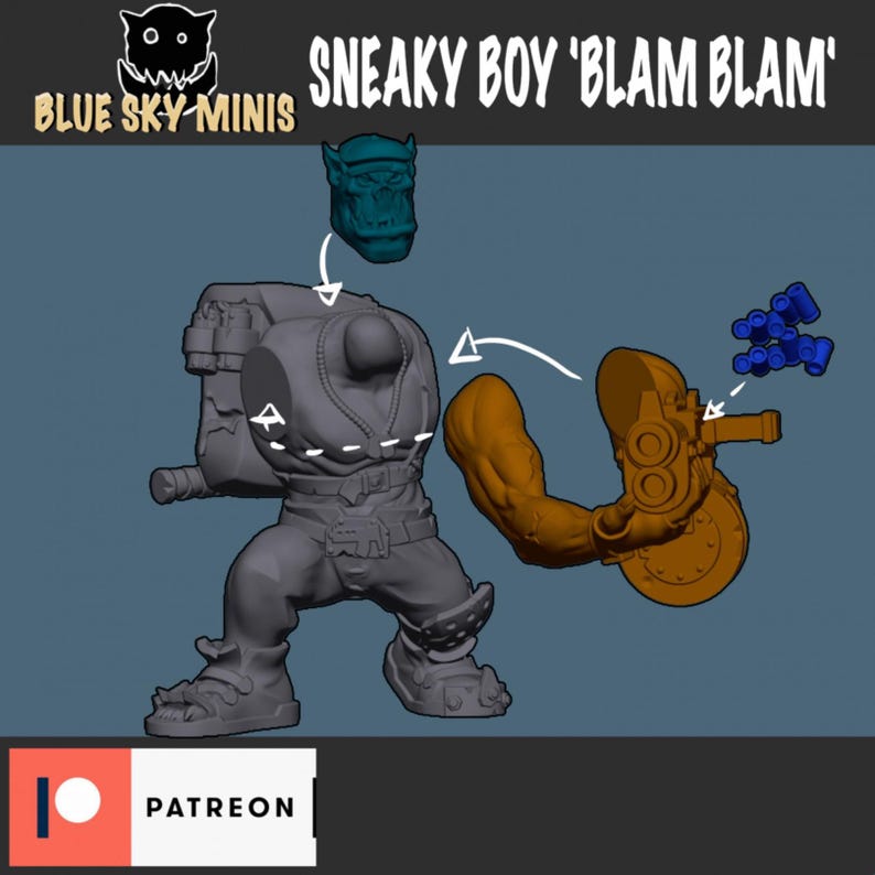Sneaky Boy Blam Blam - Orch-karaktär - 16k Resin - Orcher / Bordspel / Krigsspel / Grimdark bild 3