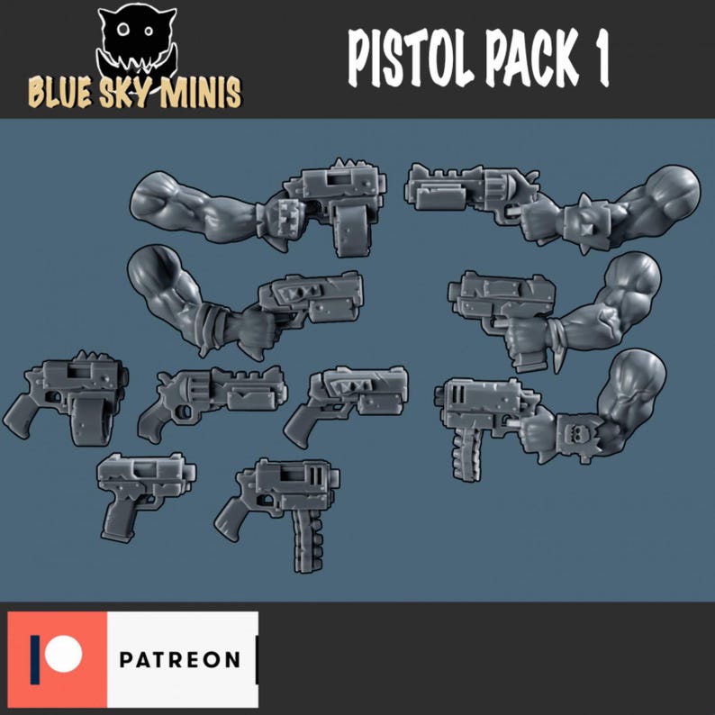 Pistol Pack 1 - Orc Bits Kit - 16k Resin - Orcs / Tabletop / Wargaming / Grimdark image 2