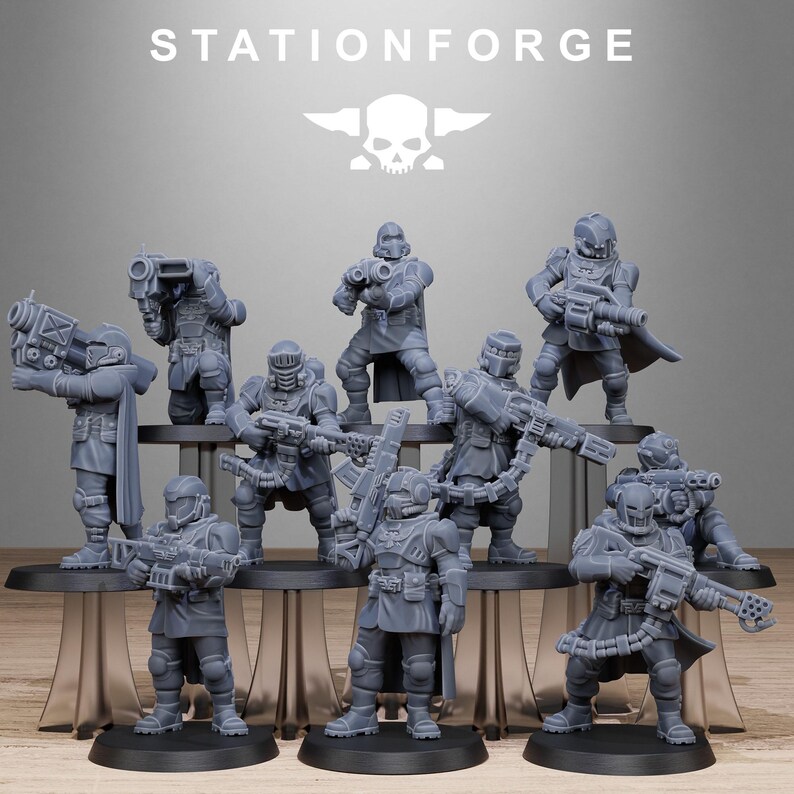 Vaskar-Patrouille | Station Forge 16k Resin-Miniaturen | 28 mm/32 mm Tabletop-Wargaming | Unbemalt Bild 2