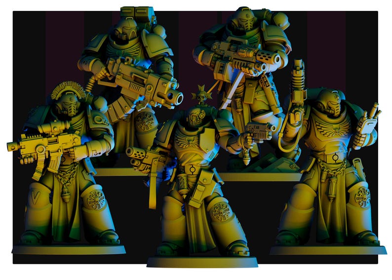 Space Knights Veterans Squad | 16k Resin Miniatures | 28mm 32mm Tabletop Wargaming | Unpainted All