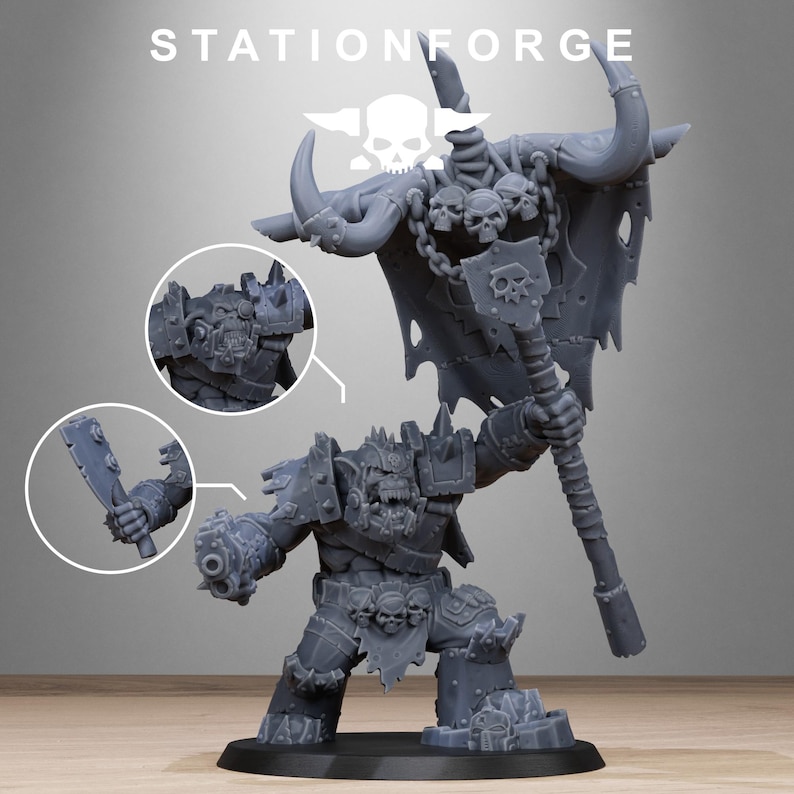 Chef Orkaz Bearer Orks | Station Forge 16k Figurines en résine | 28 mm 32 mm Jeux de figurines | Non peintes image 2