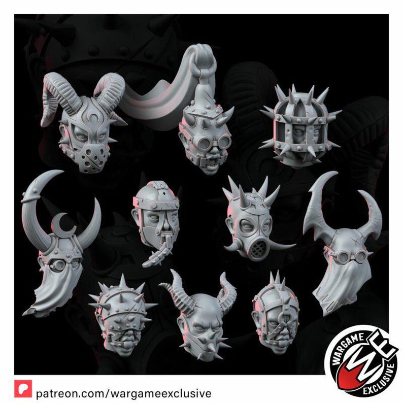 Renegades Of Excess Penetrator Heads Set | 16k Resin Miniatures | 28 mm 32 mm Tabletop Wargaming | Ongeverfd afbeelding 3