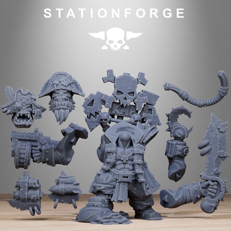 Orks Orkaz Pirate | Station Forge 16k Resin Miniatures | 28 mm 32 mm Bordsskiva Krigsspel | Omålad bild 6