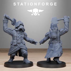 GrimGuard Shovel Fighters | Station Forge 16k Resin Miniatyrer | 28 mm 32 mm Bordsskiva Krigsspel | Omålad bild 9