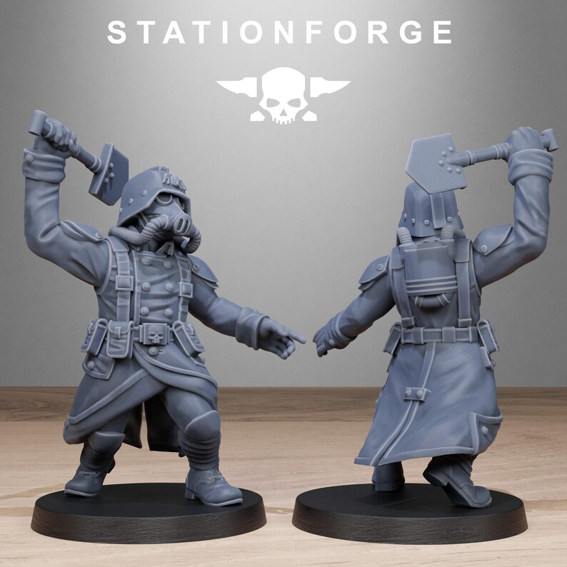 GrimGuard Shovel Fighters | Station Forge 16k Resin Miniatyrer | 28 mm 32 mm Bordsskiva Krigsspel | Omålad bild 9