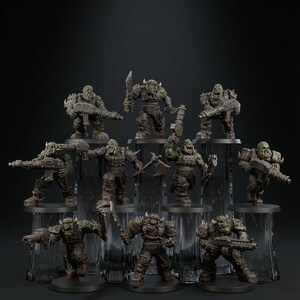 Orks Orkaz Berserkers | Station Forge 16k Resin Miniatures | 28mm 32mm Tabletop Wargaming | Unpainted 画像 1