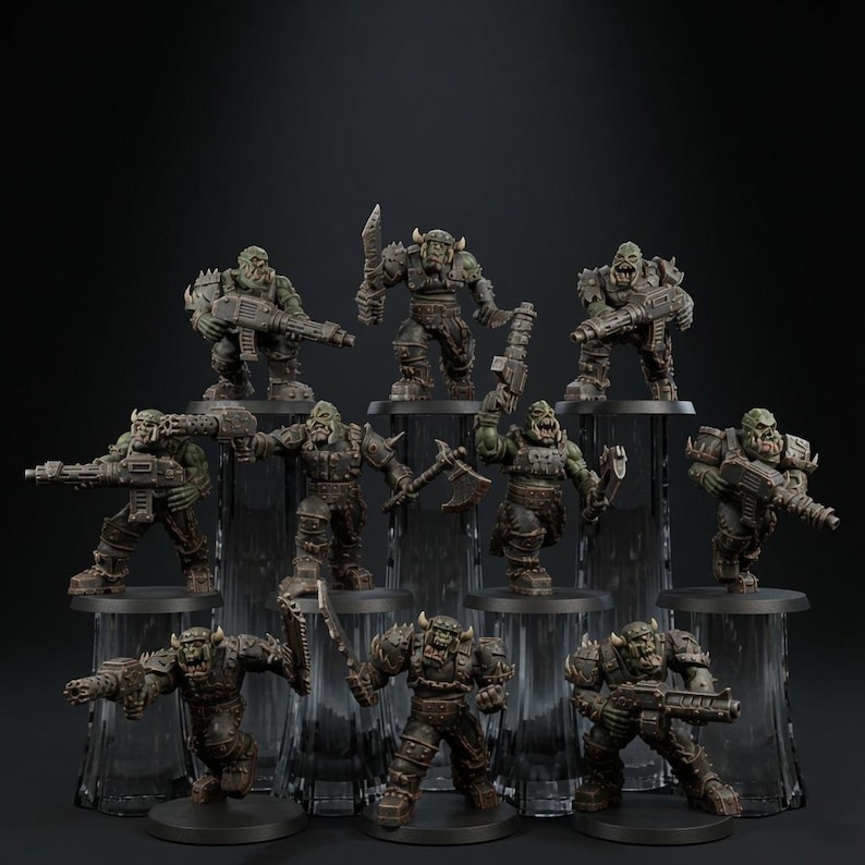 Orks Orkaz Berserkers | Station Forge 16k Resin Miniatures | 28mm 32mm Tabletop Wargaming | Unpainted 画像 1