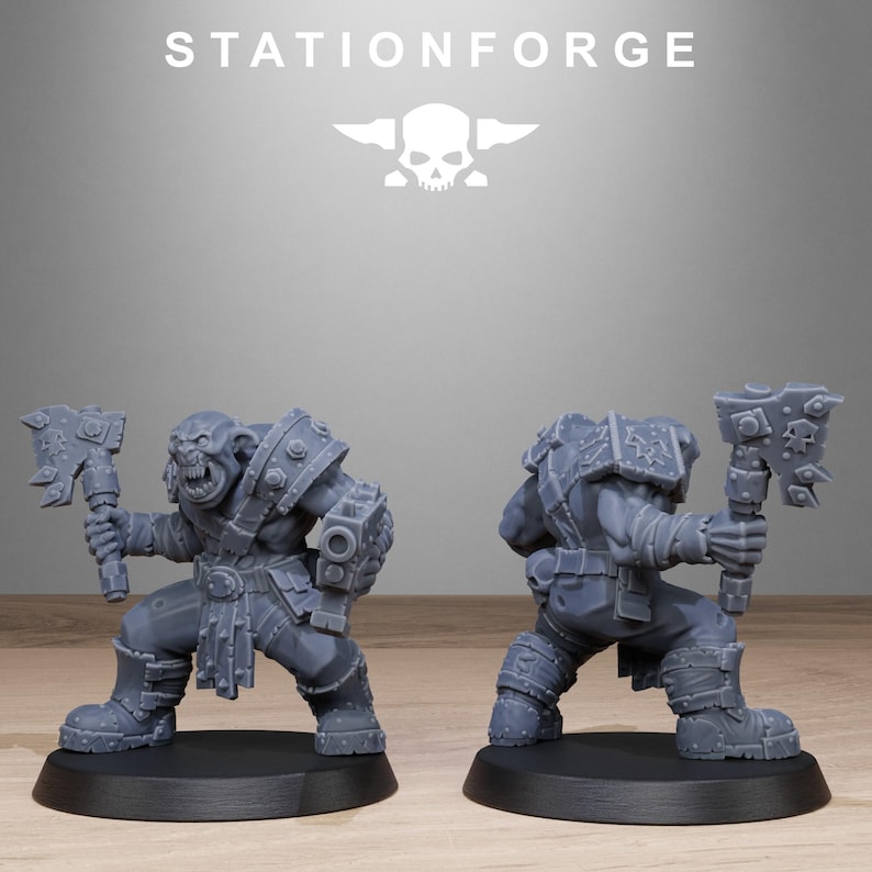 Orks Orkaz Bros Infantry | Station Forge 16k Resin Miniatures | 28mm 32mm Tabletop Wargaming | Unpainted image 6