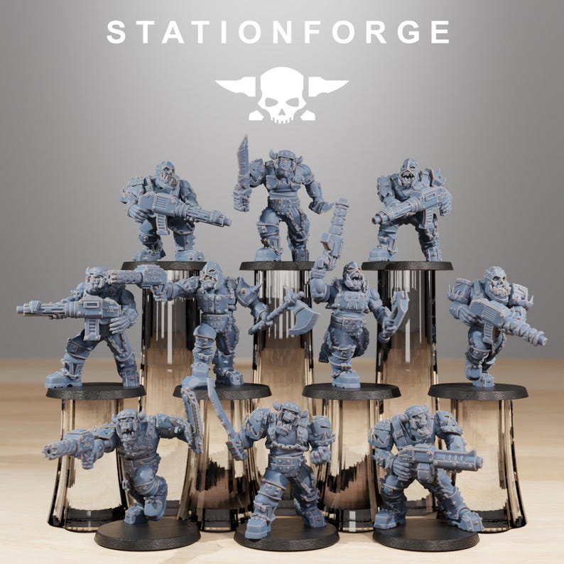 Orks Orkaz Berserkers | Station Forge 16k Resin Miniatures | 28mm 32mm Tabletop Wargaming | Unpainted 画像 2