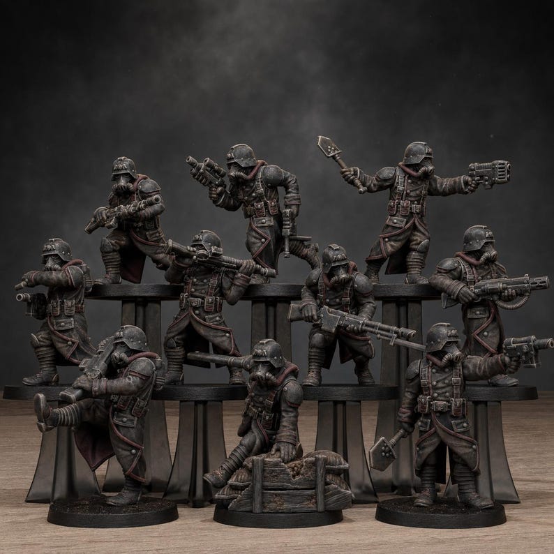 GrimGuard Shovel Trenches | Station Forge 16k Resin Miniatyrer | 28 mm 32 mm Bordsskiva Krigsspel | Omålad bild 1