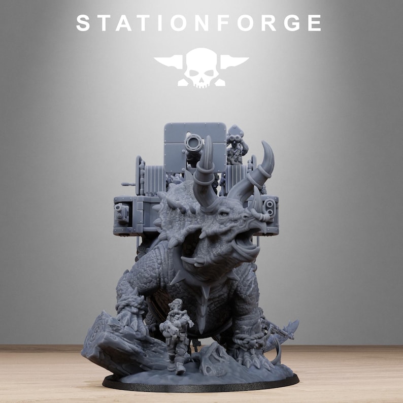 Grimguard Jungle Fighters Triceratank | Station Forge 16k Resin Miniatures | 28 mm 32 mm Tabletop Wargaming | Unbemalt Bild 9