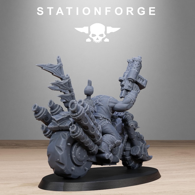 Orks Orkaz Bikers | Station Forge 16k Resin Miniatures | 28 mm 32 mm Tabletop Wargaming | Ongeverfd afbeelding 8
