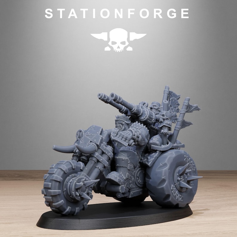 Orks Orkaz Bikers | Station Forge 16k Resin Miniatures | 28 mm 32 mm Tabletop Wargaming | Ongeverfd afbeelding 6