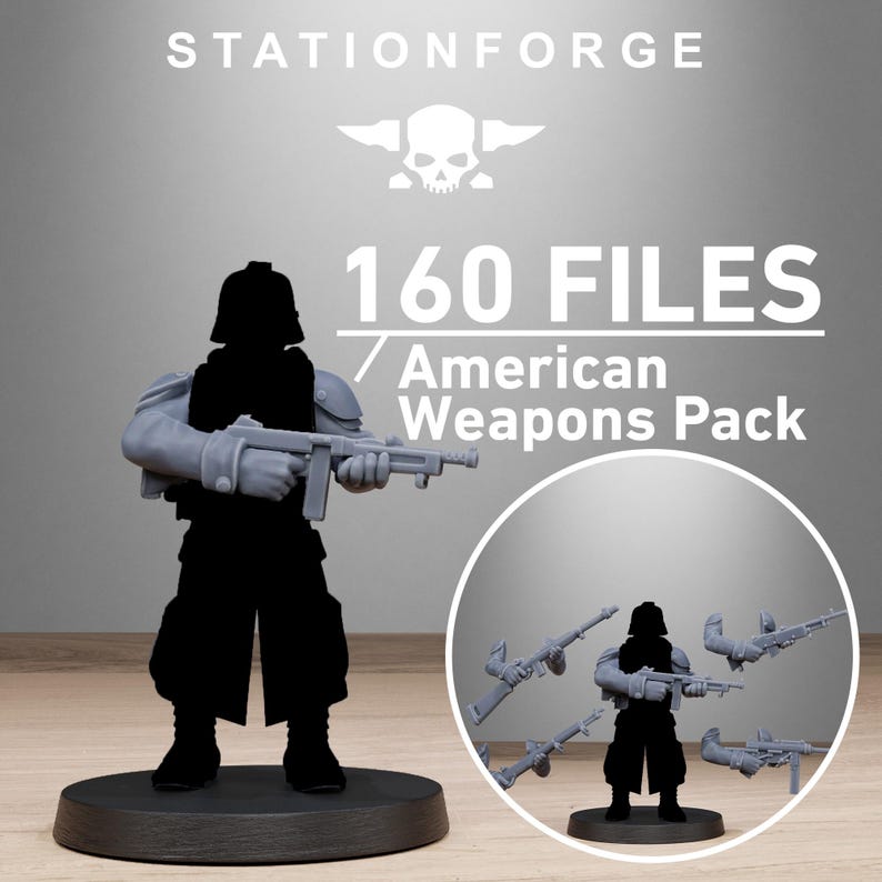 Grimguard American Weapon Pack / Miniature in resina 16k Station Forge / 28 mm 32 mm per wargame da tavolo / Non dipinte immagine 5
