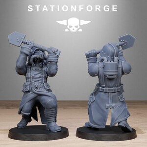 GrimGuard Shovel Fighters | Station Forge 16k Resin Miniatyrer | 28 mm 32 mm Bordsskiva Krigsspel | Omålad bild 3