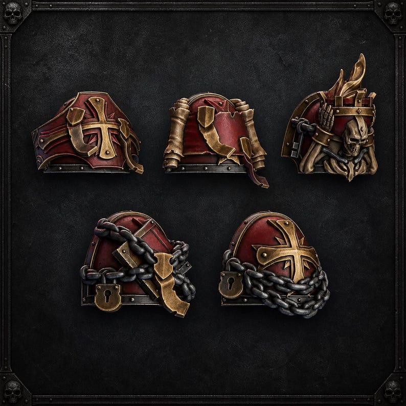 Pactum Aeternum Crusader Shoulders - 16k Resin - DakkaDakka - Templar Warriors / Bitz / Bordsskiva / Wargaming / Grimdark bild 1