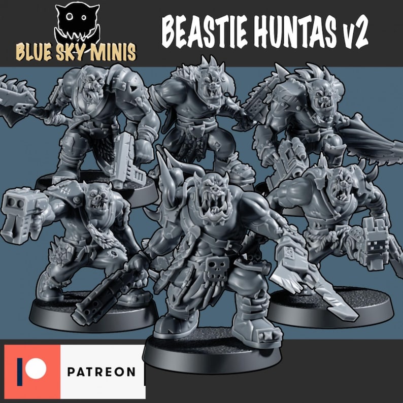 Beastie Huntas - Orc Squad - 16k Resin - Orcs / Tabletop / Wargaming / Grimdark image 2