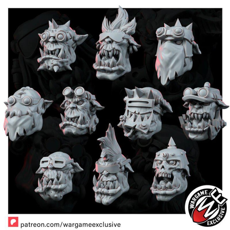 Conjunto de Cabeças de Ork | Miniaturas de Resina 16k | 28 mm e 32 mm para Jogos de Guerra de Mesa | Sem Pintura imagem 7