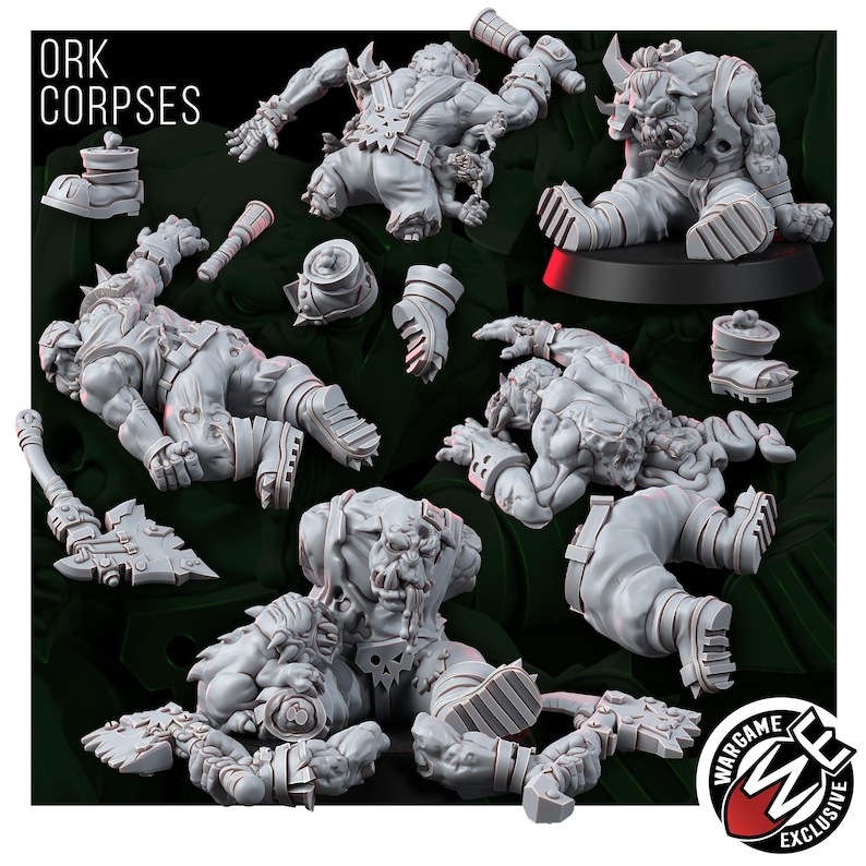 Ork Corpses Battlefield Set | 16k Resin Miniatures | 28 mm 32 mm Tabletop Wargaming | Ongeverfd afbeelding 3