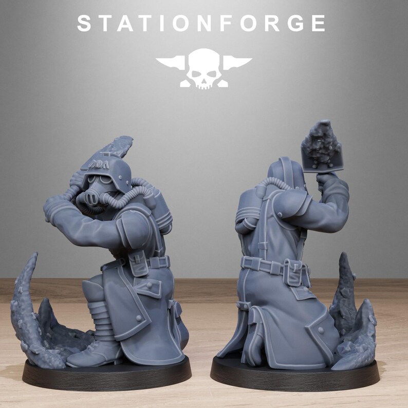 GrimGuard Shovel Fighters | Station Forge 16k Resin Miniatyrer | 28 mm 32 mm Bordsskiva Krigsspel | Omålad bild 10