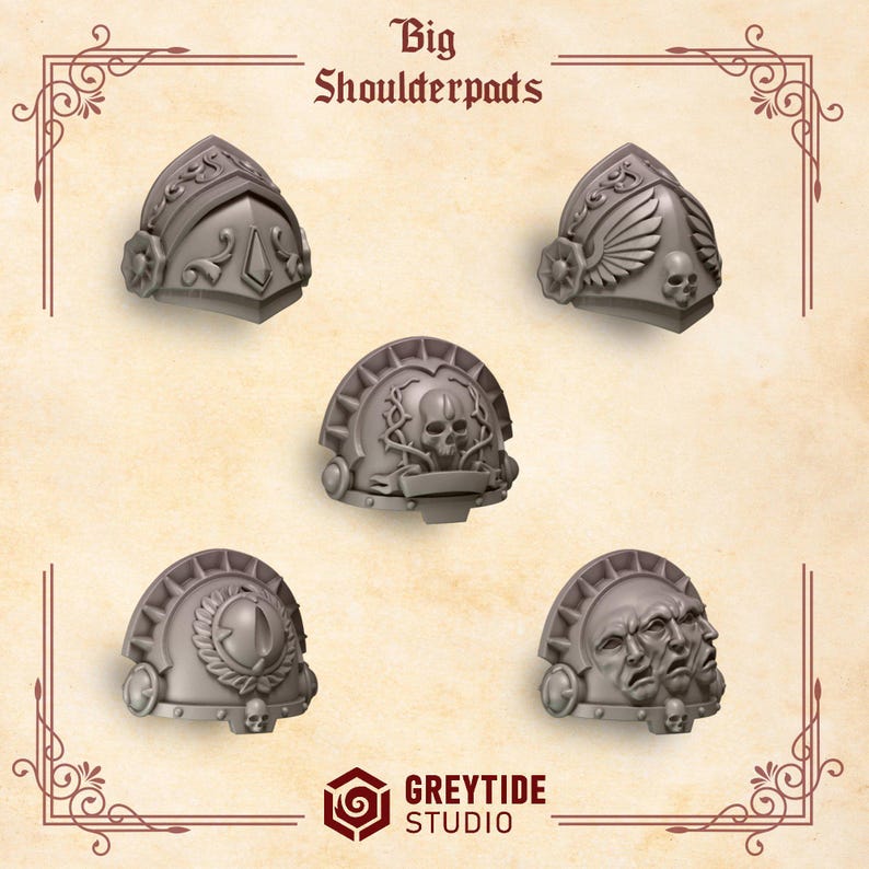 Crimson Lords - Schouderstukken voor grote pantsers - 16k hars - GreyTide Studio - Bloed / Space Warriors / Onderdelen / Tabletop / Wargaming / Grimdark afbeelding 2