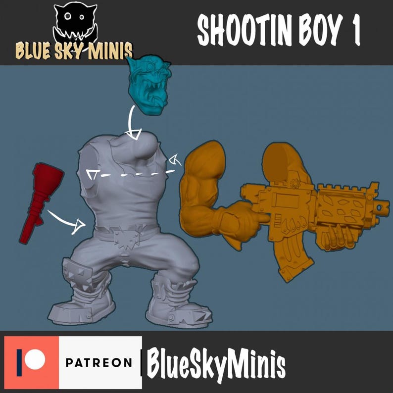 Shootin Boys Squad - Orc Squad - 16k Resin - Blue Sky Minis - Orcs / Tabletop / Wargaming / Grimdark image 9