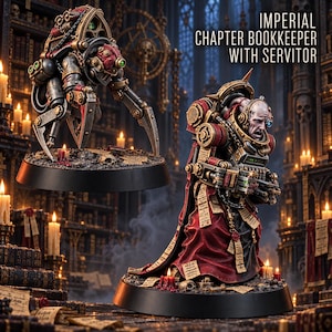 Space Knights Bookkeeper with Servitor | 16k Resin Miniatures | 28mm 32mm Tabletop Wargaming | Unpainted image 1